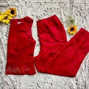 🎉HP🎉 Vintage Matching Pant Set Red with Beaded Detail & Cigarette Pant Size 12